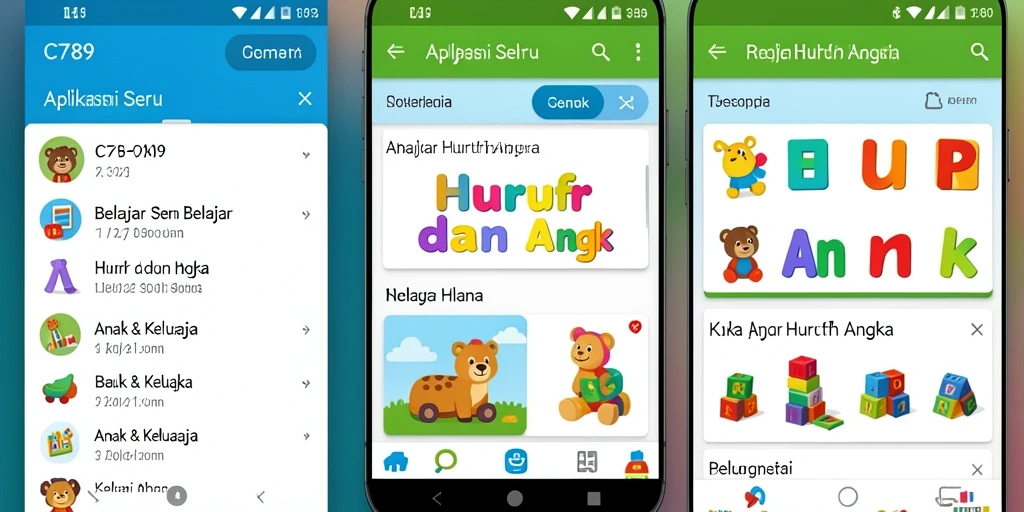 Tampilan antarmuka C789 menunjukkan aktivitas belajar angka dan huruf yang menyenangkan.