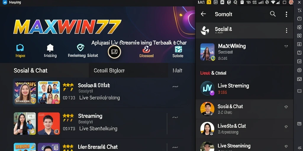 Tampilan antarmuka utama MAXWIN77 dengan fitur Live Streaming yang interaktif.